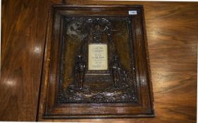 Military Interest Oak Framed Memorial Plaque Cast plaster plaque in relief 1914 -1918 'The Glorious