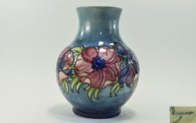 W. Moorcroft Tube lined Large Globular Shaped Vase ' Anemone ' Design on Pale Blue / Turquoise