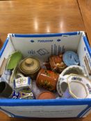 Box Of Mixed Pottery Includes 3 small vases and leaf shaped dish