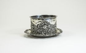 Victorian - Silver Small Circular Dish with Embossed Leaf Border,