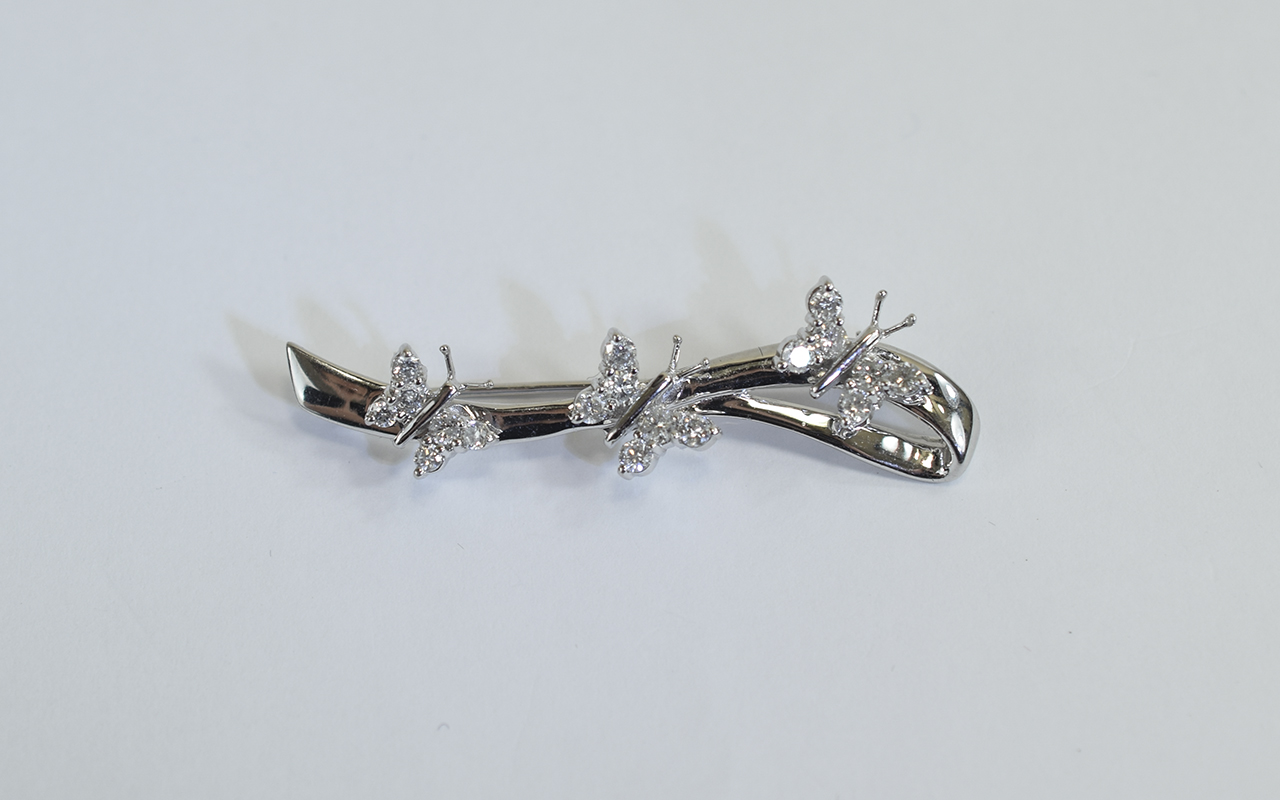 18ct White Gold Set Unusual Diamond Butterfly Brooch.