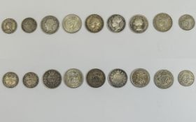 A Collection of British Silver Threepences ( 9 ) In Total. 1/ Victoria Silver Threepence, Date 1855.