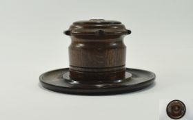 Antique Oak Cased - Lidded Tobacco Jar and Pipe Holder, Complete with Inner Ceramic Container and