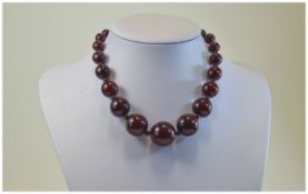 Early 20thC Cherry Amber Necklace 23 Graduated Amber Beads, Small Amber Bead Spacers,