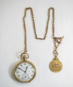 A Fine 9ct Gold Open Faced Pocket Watch, Features a White Porcelain Dial, Secondary Dial.