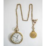 A Fine 9ct Gold Open Faced Pocket Watch, Features a White Porcelain Dial, Secondary Dial.