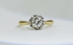 18ct Gold Single Stone Diamond Ring set with a round modern brilliant cut diamond.