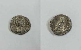 Julia Domina ' Pudicitia Seated ' Silver Denarius. 193 - 211 AD.