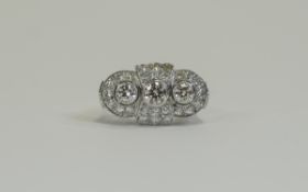 Art Deco Style 18ct White Gold Set Diamond Cluster Ring, The Three Larger Central Diamonds,