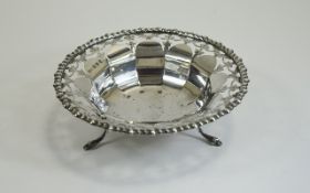 George V Nice Quality Silver Open Worked Circular 3 Footed Sweetmeat Dish with Piecrust Border,