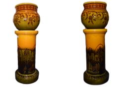 Antique Bretby Jardiniere and Torchere Stand with Stylised Floral Decoration to Stand and
