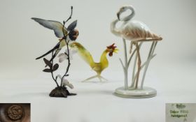 Rosenthal Handmade Fine Stork Figurine. 5.5 inches high. Plus a very fine hand painted metal and