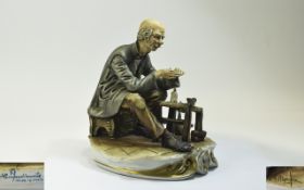 Capodimonte Early Signed Figure - Old Gentleman Down on His Luck, Warming His Hands Over a Candle.