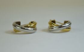 9ct White and Yellow Gold Pair of Hoop Earrings. Marked 3.75. 2.6 grams. Excellent Condition.