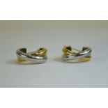 9ct White and Yellow Gold Pair of Hoop Earrings. Marked 3.75. 2.6 grams. Excellent Condition.