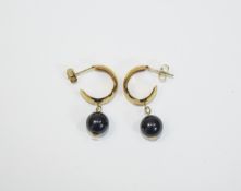 9 Carat Gold Hoop Earrings set with onyx bauble drops