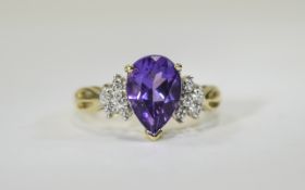 9ct Diamond and Amethyst Cluster Ring U