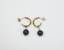 9 Carat Gold Hoop Earrings set with onyx