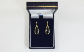 Pair of 9ct Gold Onyx Drop Earrings. Yel