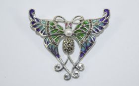 Silver Enamel Butterfly Brooch Decorati