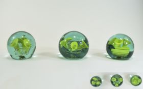 Collection Of 3 Green Glass Paperweights