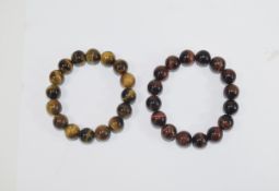 Pair of Tiger Eye Bracelets, one golden