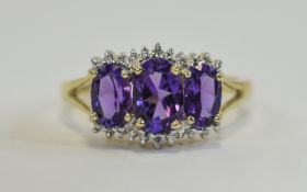 Diamond and Amethyst Cluster Ring 9ct ri