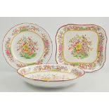 Three boxes of decorative teawares and china, including Clovelly breakfast ware,