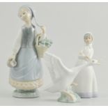 Lladro figure of a girl, a Lladro model of a swan together with a similar figure, (3).