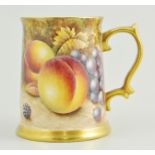 English bone china tankard, hand painted decoration, still life of fruit, signed M.