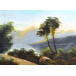 English School, a pair, oil on canvas, land and seascapes and another oil on canvas,