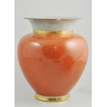 Royal Copenhagen baluster vase, marbled decoration, two chips to rim, height 24.5cm.