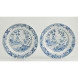 Pair of  Chinese export porcelain blue and white soup plates, 19th Century,