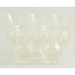 Five Georgian thistle shaped heavy base tumblers, bowl engraved with thistles and leaves,