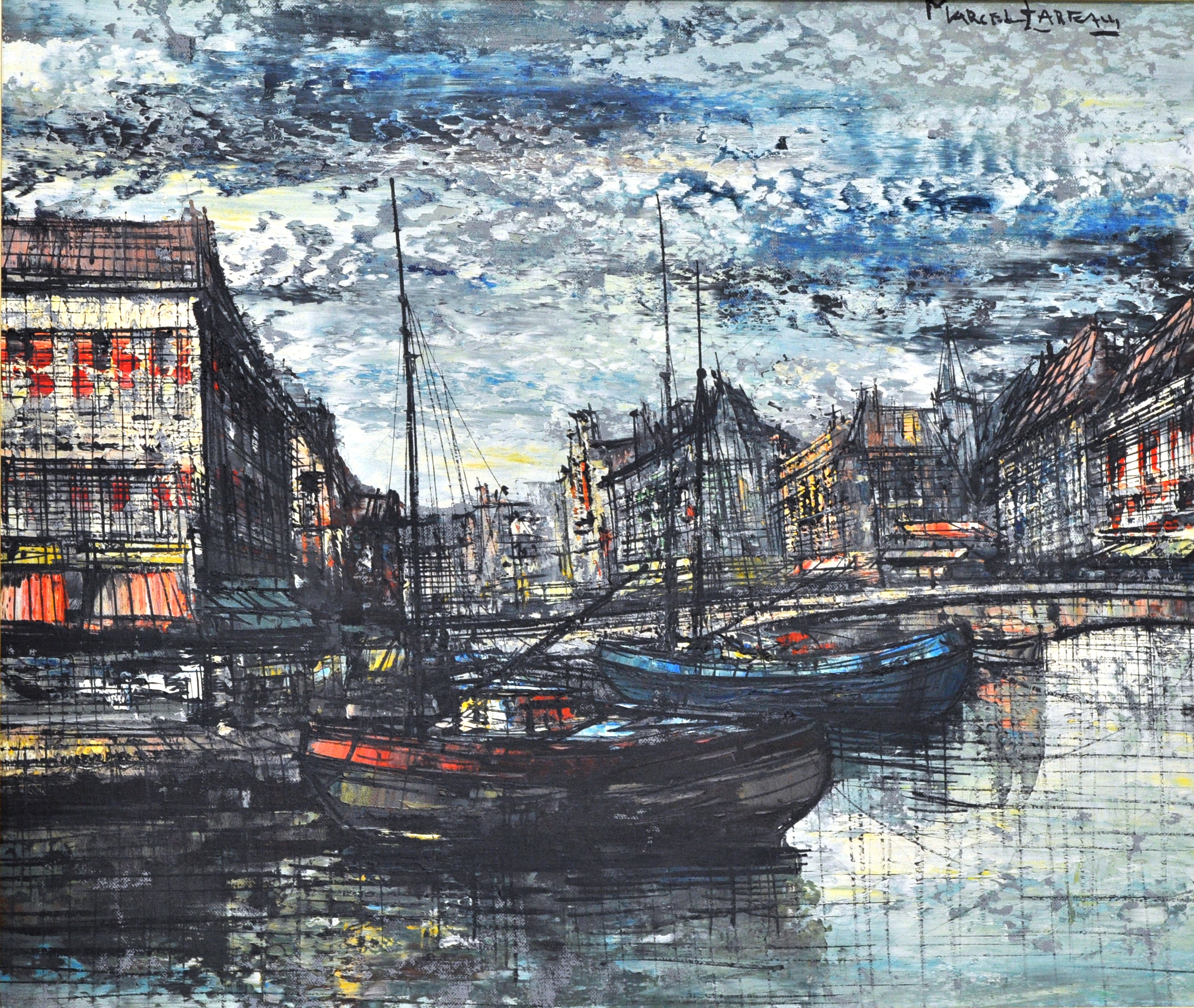 Marcel Lareau, Canal Scene, signed, oil on canvas, 50cm x 60cm.