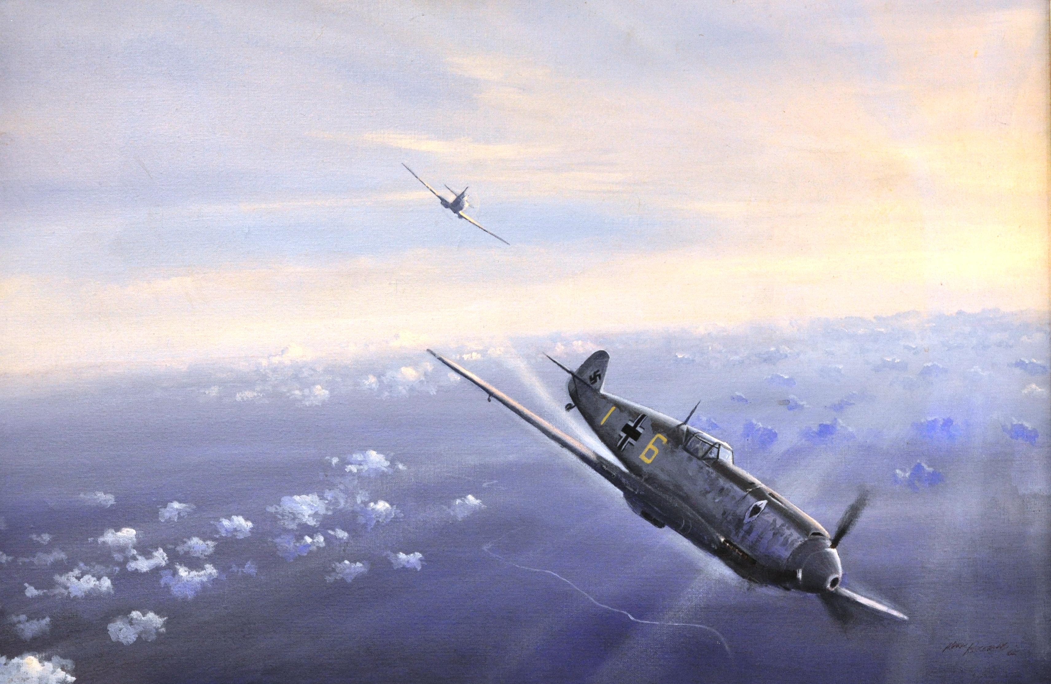 Mark Postlewaite, oil on canvas, Aircraft scene.
