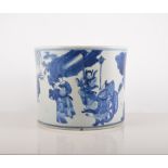 A Chinese blue and white cylindrical brush pot, bearing six character mark,