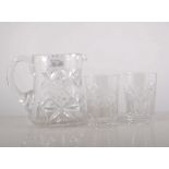 Crystal jug, 16cm and six glasses, (7).