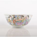 A Chinese polychrome bowl,  bearing four character mark, shaped and flared rim,