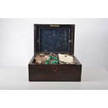 Collection of costume jewellery, and two vintage watches and a Victorian rosewood box.