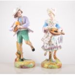 A pair of Meissen porcelain figures, Street Musicians, late 20th Century, the lady with a lyre,