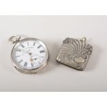 Silver faced pocket watch, Greenwich Lever, W E Watts, Nottingham, diameter 5cm,