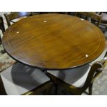 Reproduction mahogany pedestal breakfast table, circular tilt top,