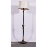 Blue Japanned standard lamp, circular base, with shade, height overall 180cms.