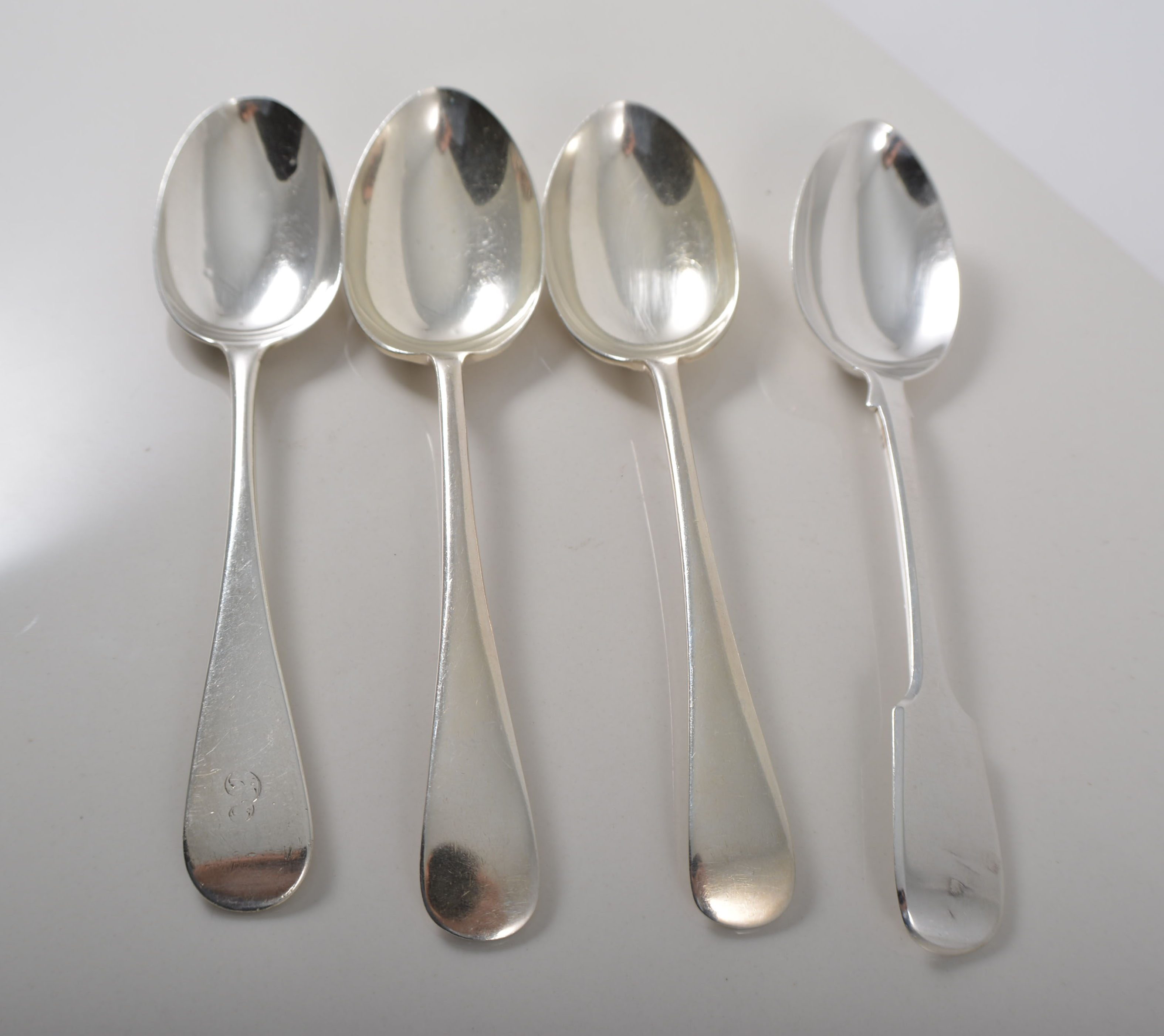 Nine various silver dessert spoons, Fiddle and Old  English pattern, various dates and makers,