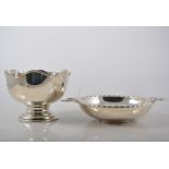 Silver twin handled bon bon dish, egg bead border, ribbon handles, London 1907,