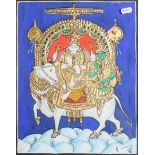 Indian School, a Hindu devotional picture, gouache with gold embossed and jewelled highlights,