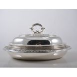 Silver plated entree dish and cover, rectangular form, gadrooned outlines, 28cm,