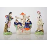 Pair of Derby figures a traveller and his wife, painted in colours, height  17cms,