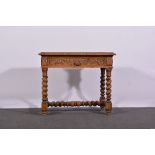 Victorian carved oak hall table, with a rectangular top, frieze drawer, barley twist legs,